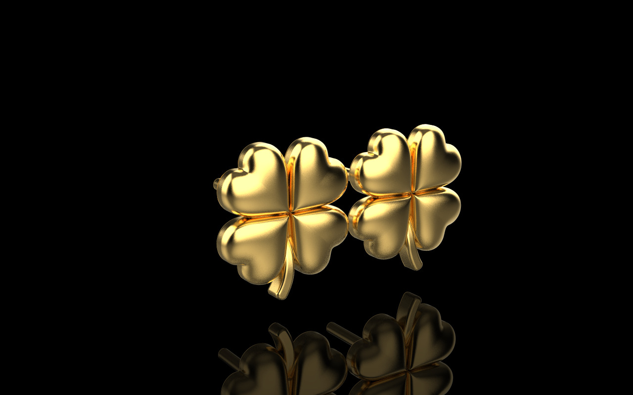 Clover heart stud earring model 1080 3D print model_14