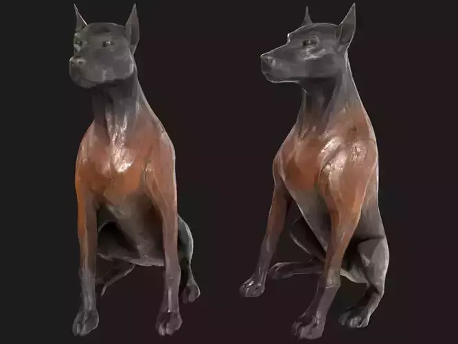 Dobermann Dog Wooden Statue PBR