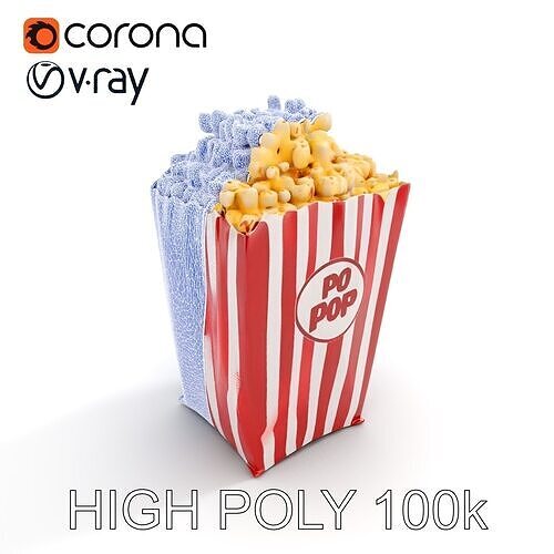 Cinema Popcorn Box Model Pack Low-poly 3D model 7