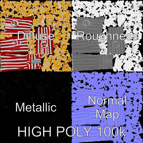 Cinema Popcorn Box Model Pack Low-poly 3D model 3