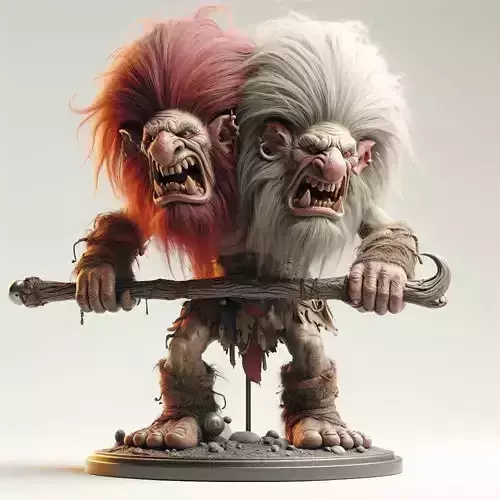 667  Two Headed Roaring   Troll   3D Printed Ivory Style 