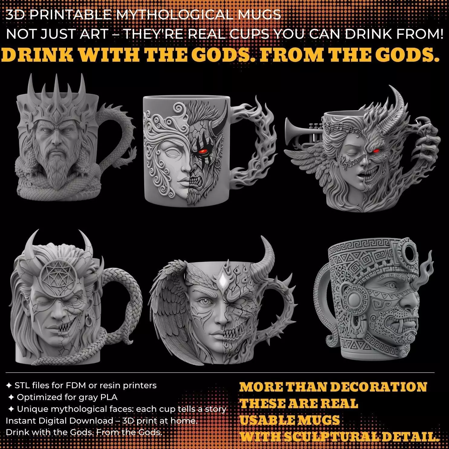 Fantasy Themed Mug Collection 3D Printable Model Analysis 3D print model_0