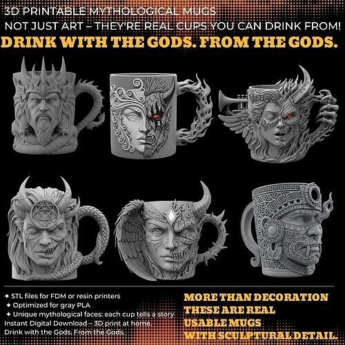 Fantasy Themed Mug Collection 3D Printable Model Analysis 3D print model