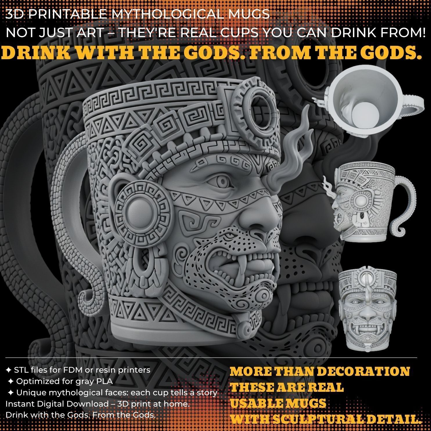Fantasy Themed Mug Collection 3D Printable Model Analysis 3D print model_1