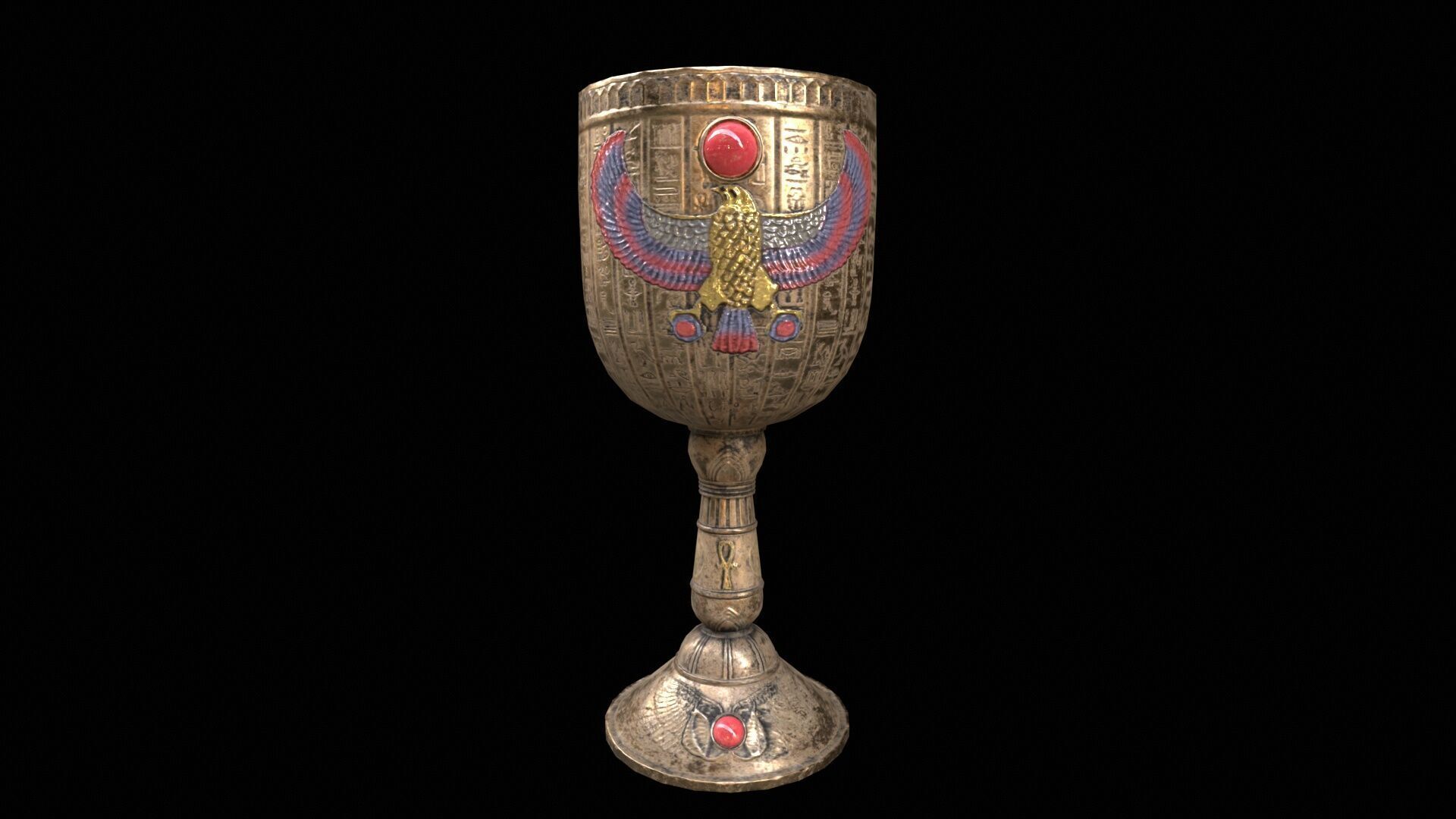 Egyptian Winged Horus Falcon Chalice PBR Low-poly 3D model_2