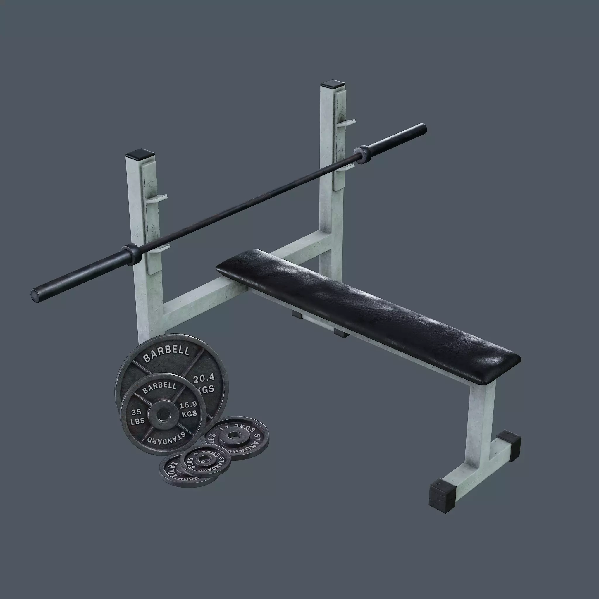 Barbell Bench and Weights Pack - PBR Game Ready Low-poly 3D model_0