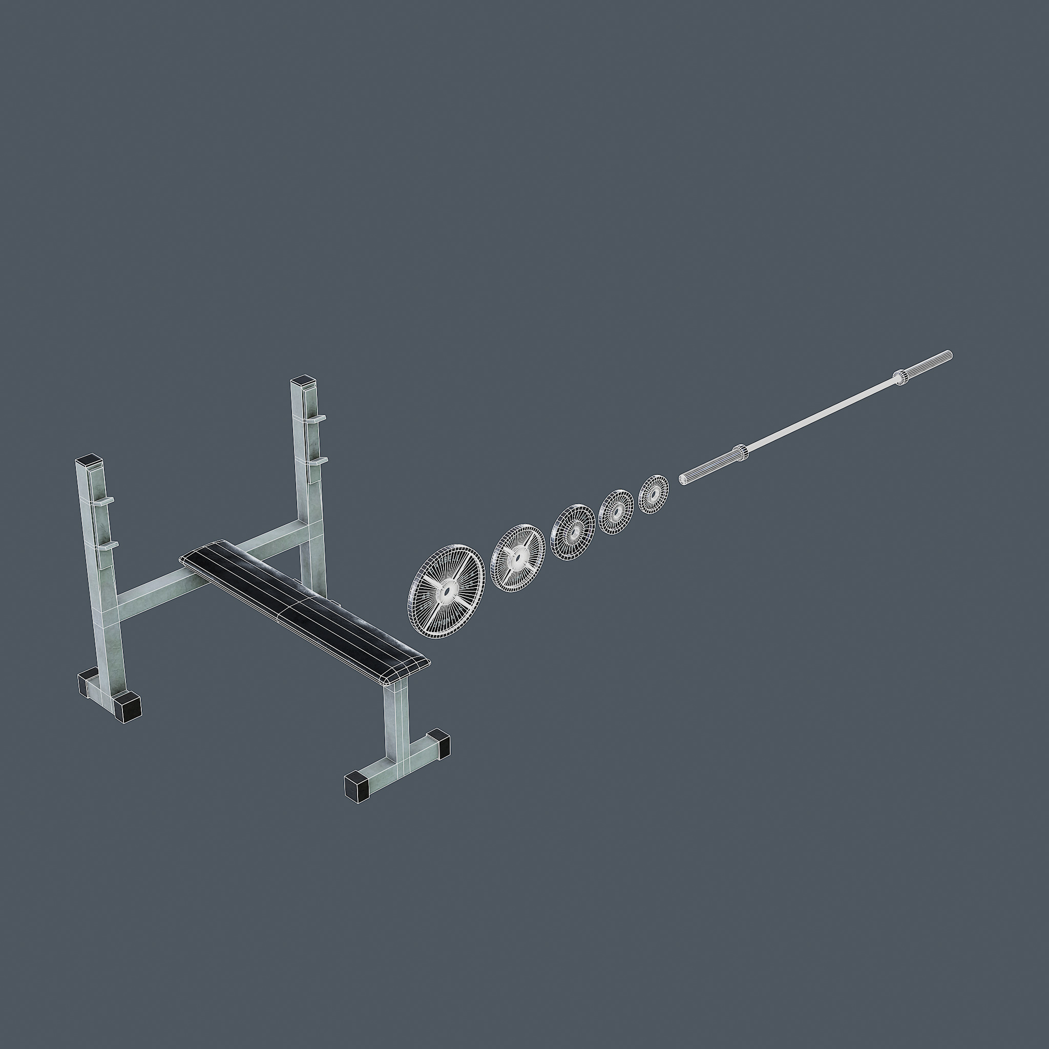 Barbell Bench and Weights Pack - PBR Game Ready Low-poly 3D model_4
