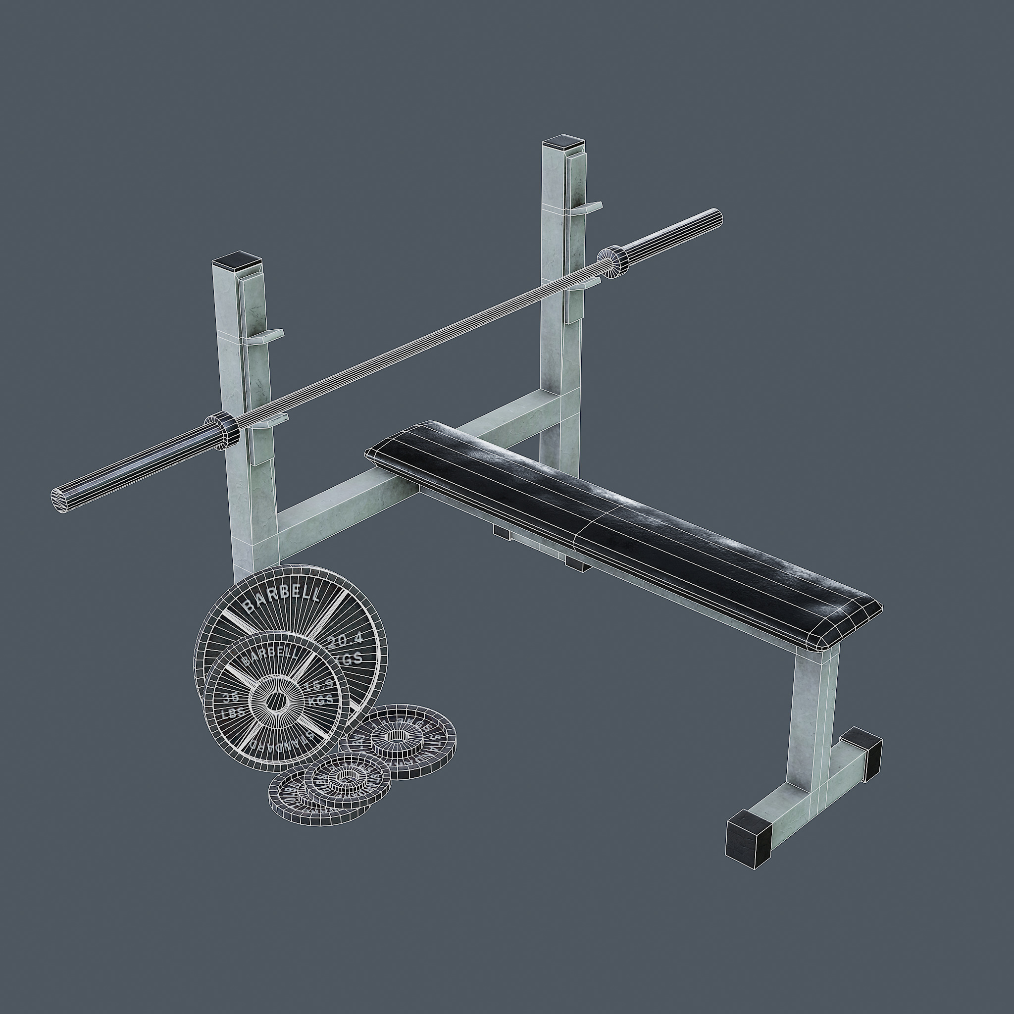 Barbell Bench and Weights Pack - PBR Game Ready Low-poly 3D model_2