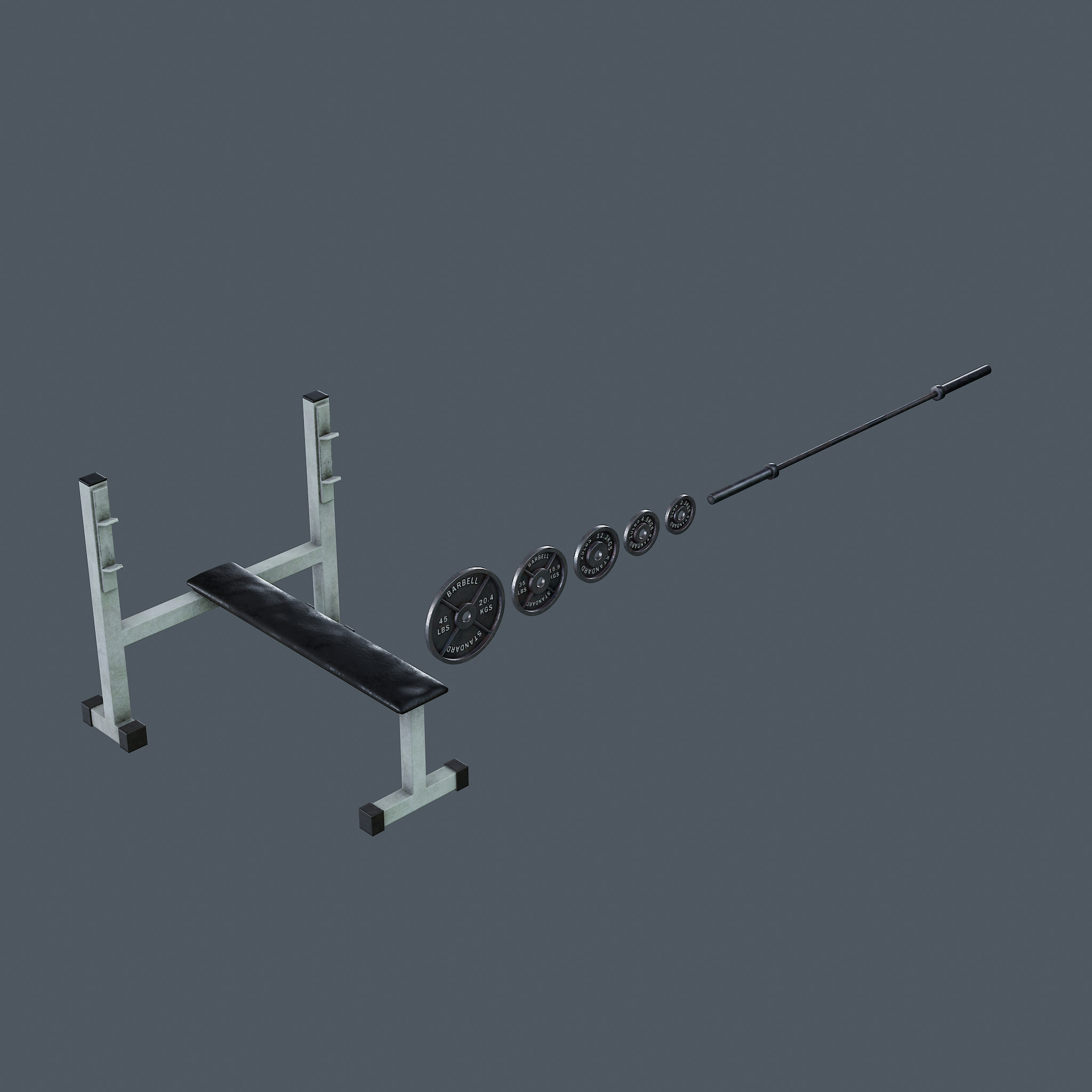 Barbell Bench and Weights Pack - PBR Game Ready Low-poly 3D model_3