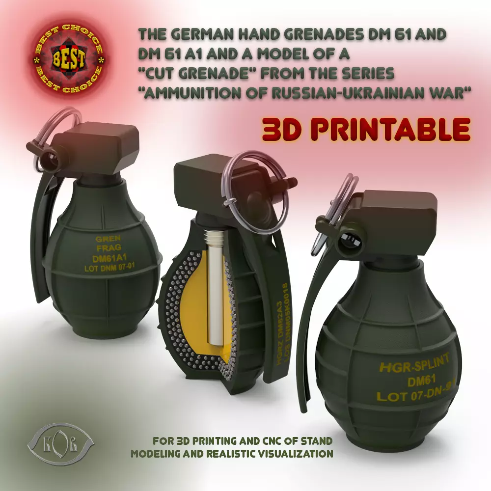 German DM61 DM61A1 hand grenade assembly moulage 3D model_0