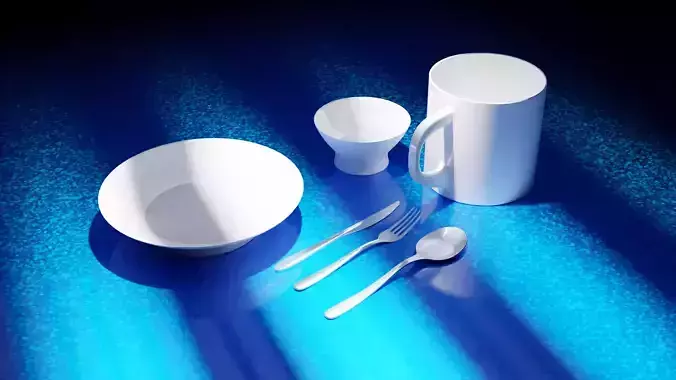 Minimalist Kitchenware Set  Low Poly 3D Model