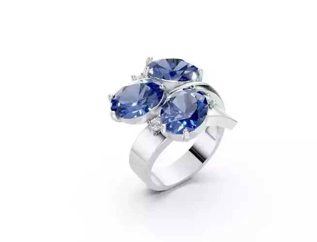Bold Oval Blue Sapphire Cluster Ring   CJR 006