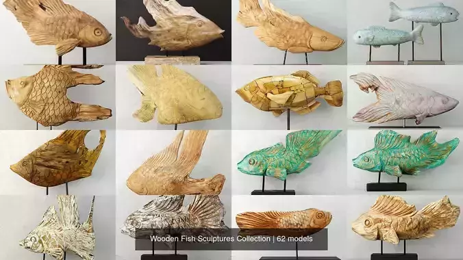 Wooden Fish Sculptures Collection 