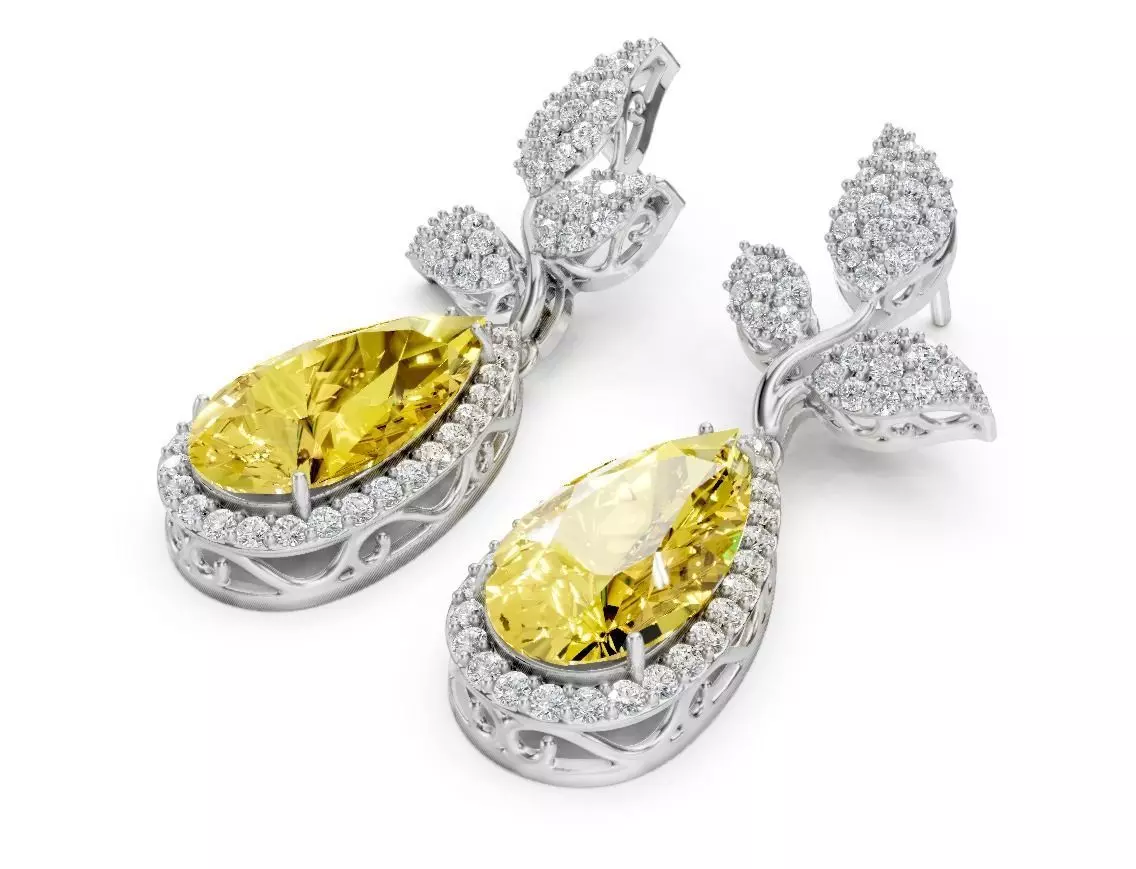 Elegant Pear Cut Drop Earrings with Floral Motif CJE 001 3D print model