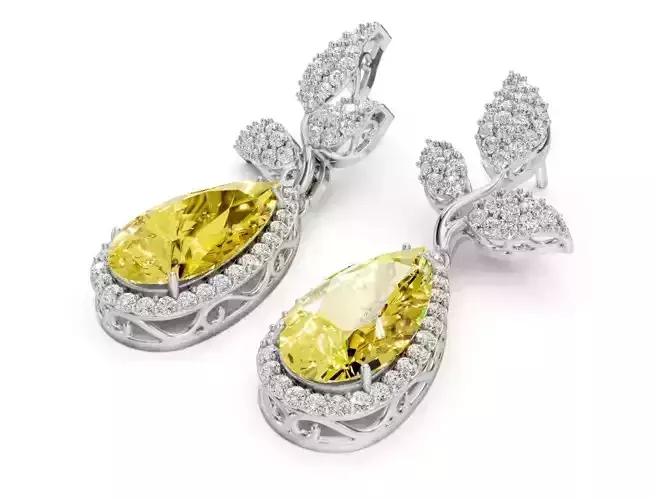 Elegant Pear Cut Drop Earrings with Floral Motif CJE 001