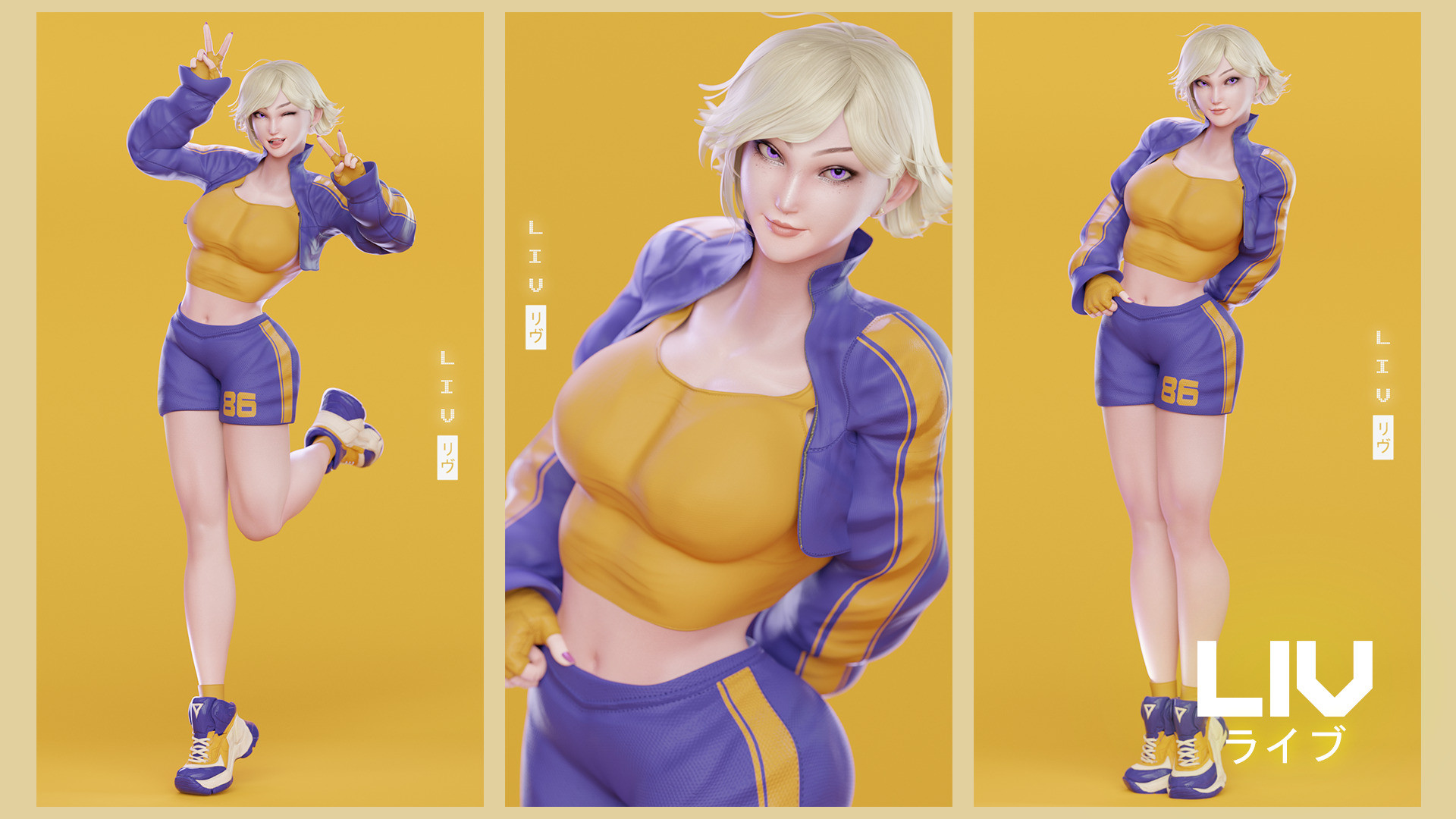 Stylized Female Fighting Character - Liv Low-poly 3D model_14