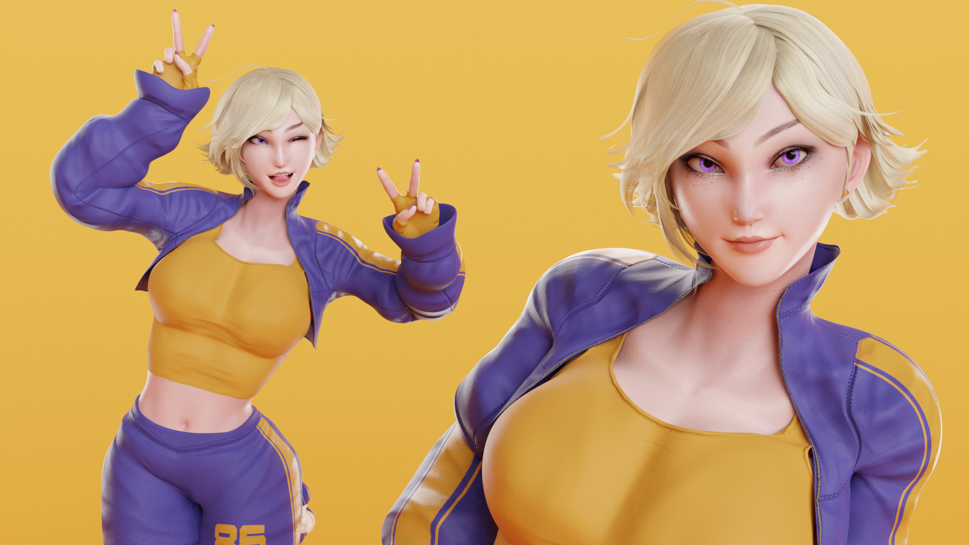 Stylized Female Fighting Character - Liv Low-poly 3D model_9