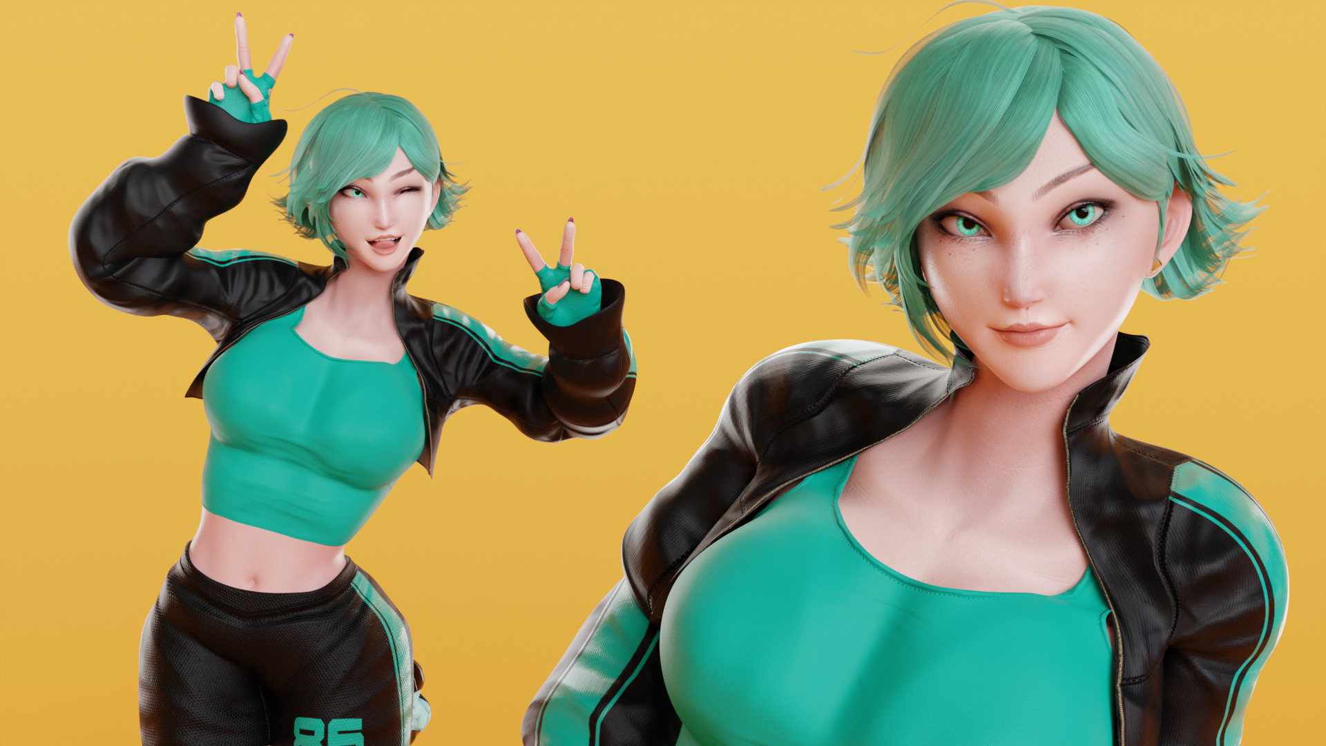 Stylized Female Fighting Character - Liv Low-poly 3D model_10