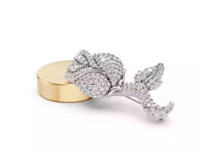 Rose Bloom pave Diamond Brooch Pin CJP 001