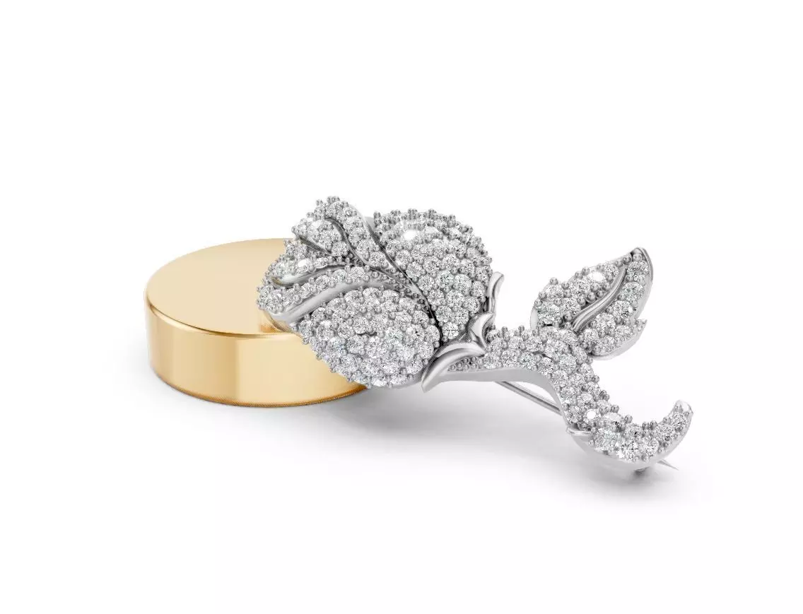 Rose Bloom pave Diamond Brooch Pin CJP 001 3D print model