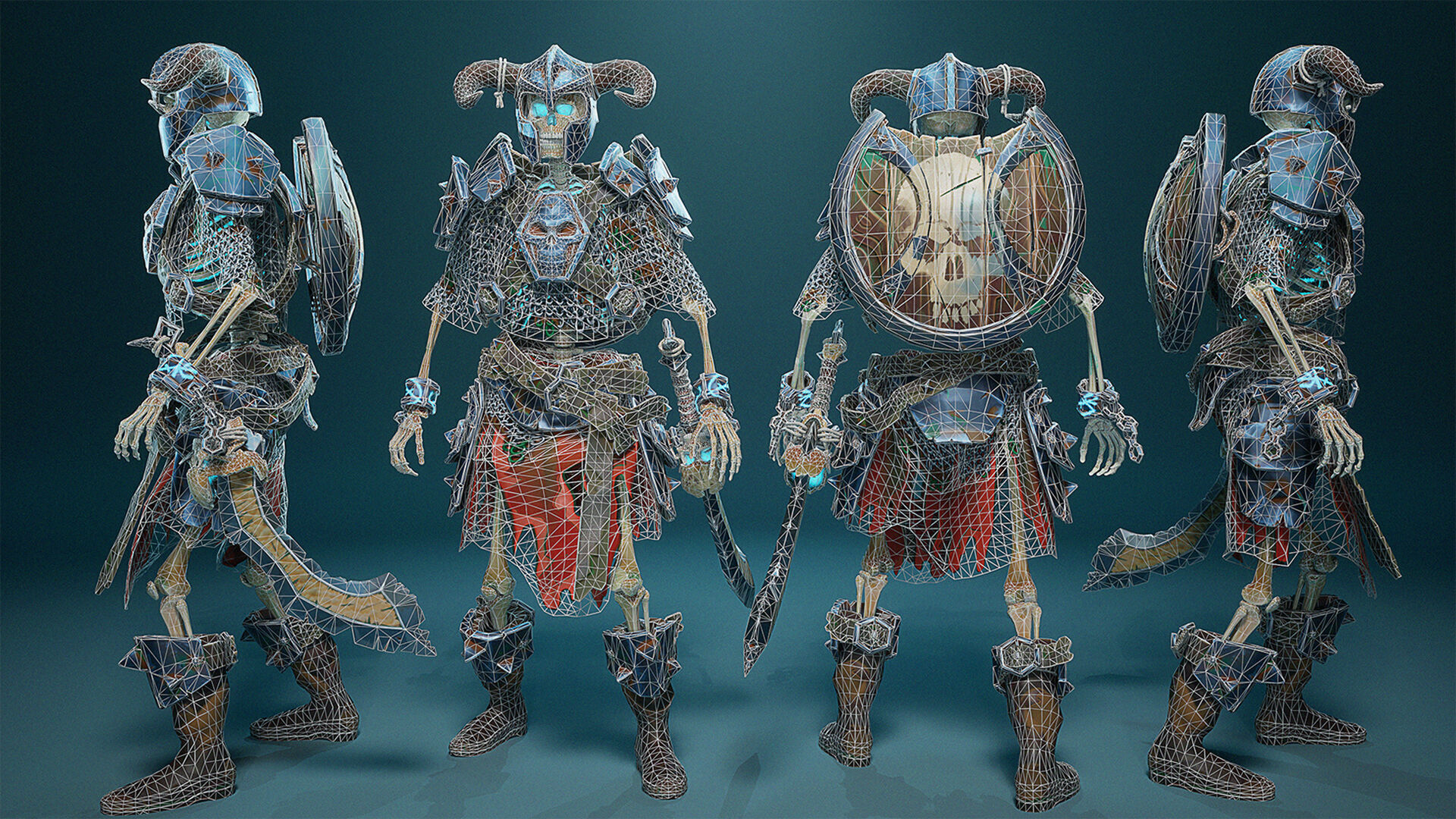 Stylized Skeletons-warrior Pack01 Low-poly 3D model_14