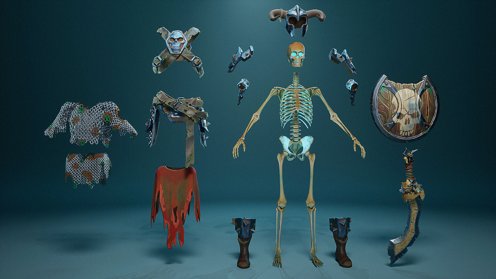 Stylized Skeletons-warrior Pack01 Low-poly 3D model_13