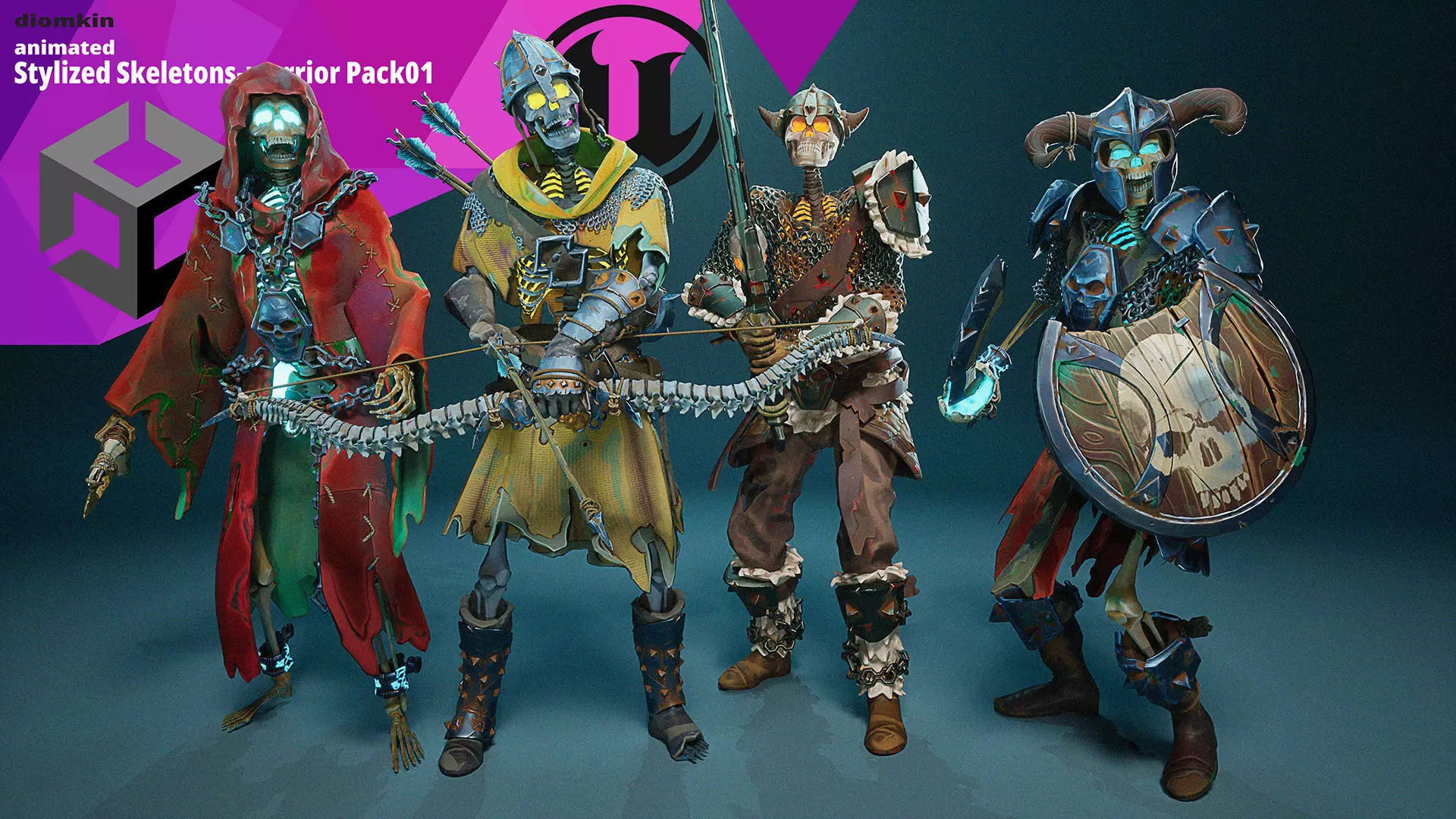 Stylized Skeletons-warrior Pack01 Low-poly 3D model_0