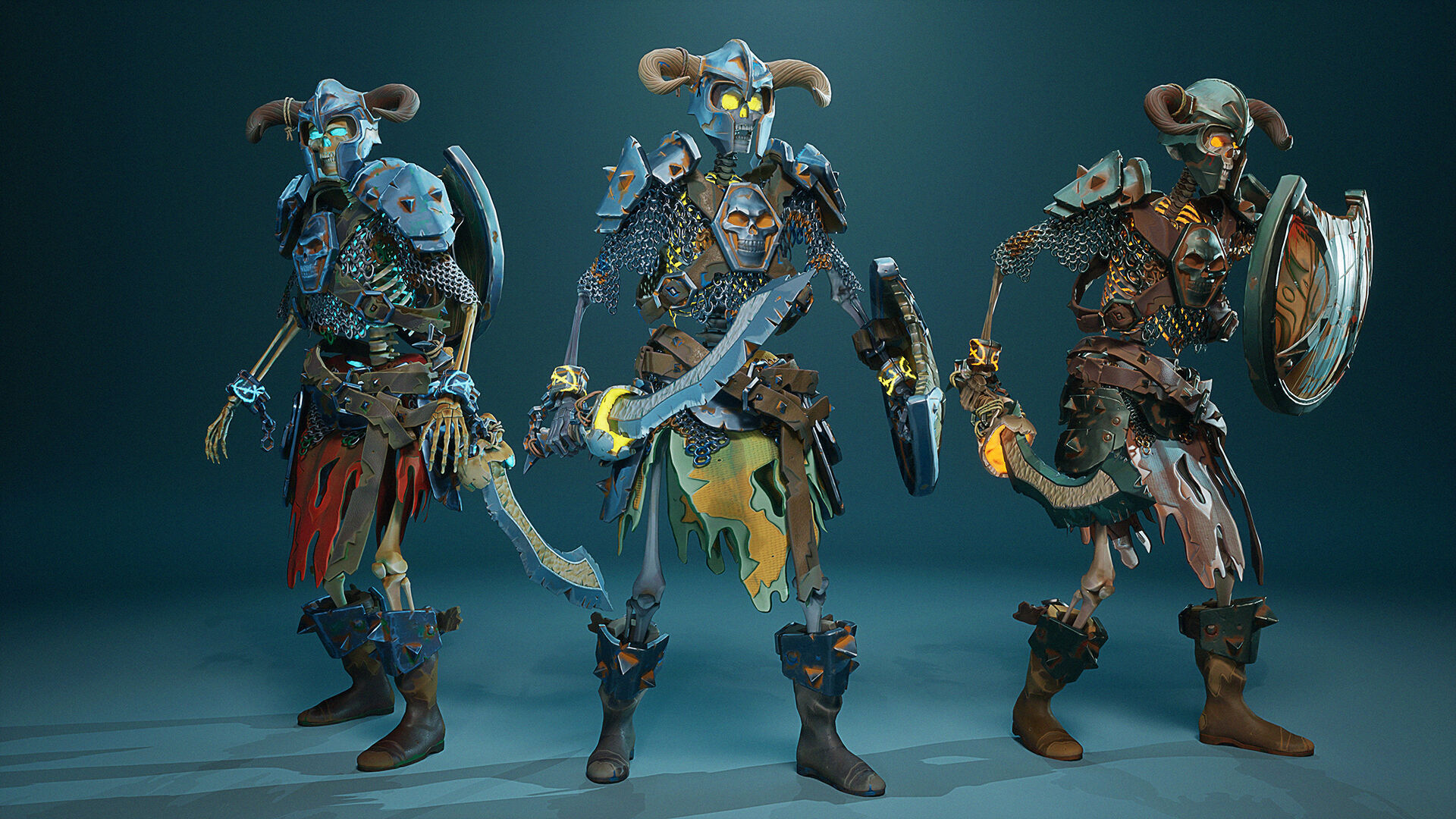 Stylized Skeletons-warrior Pack01 Low-poly 3D model_6