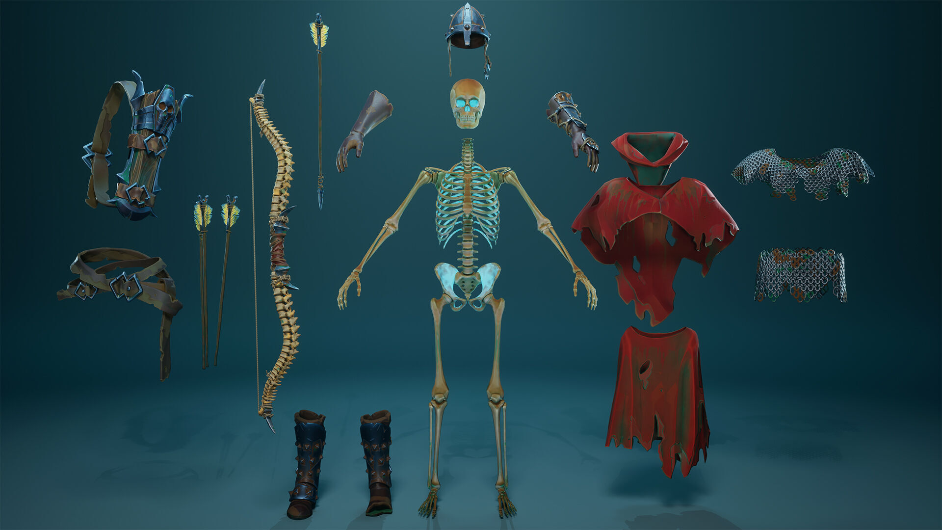 Stylized Skeletons-warrior Pack01 Low-poly 3D model_9