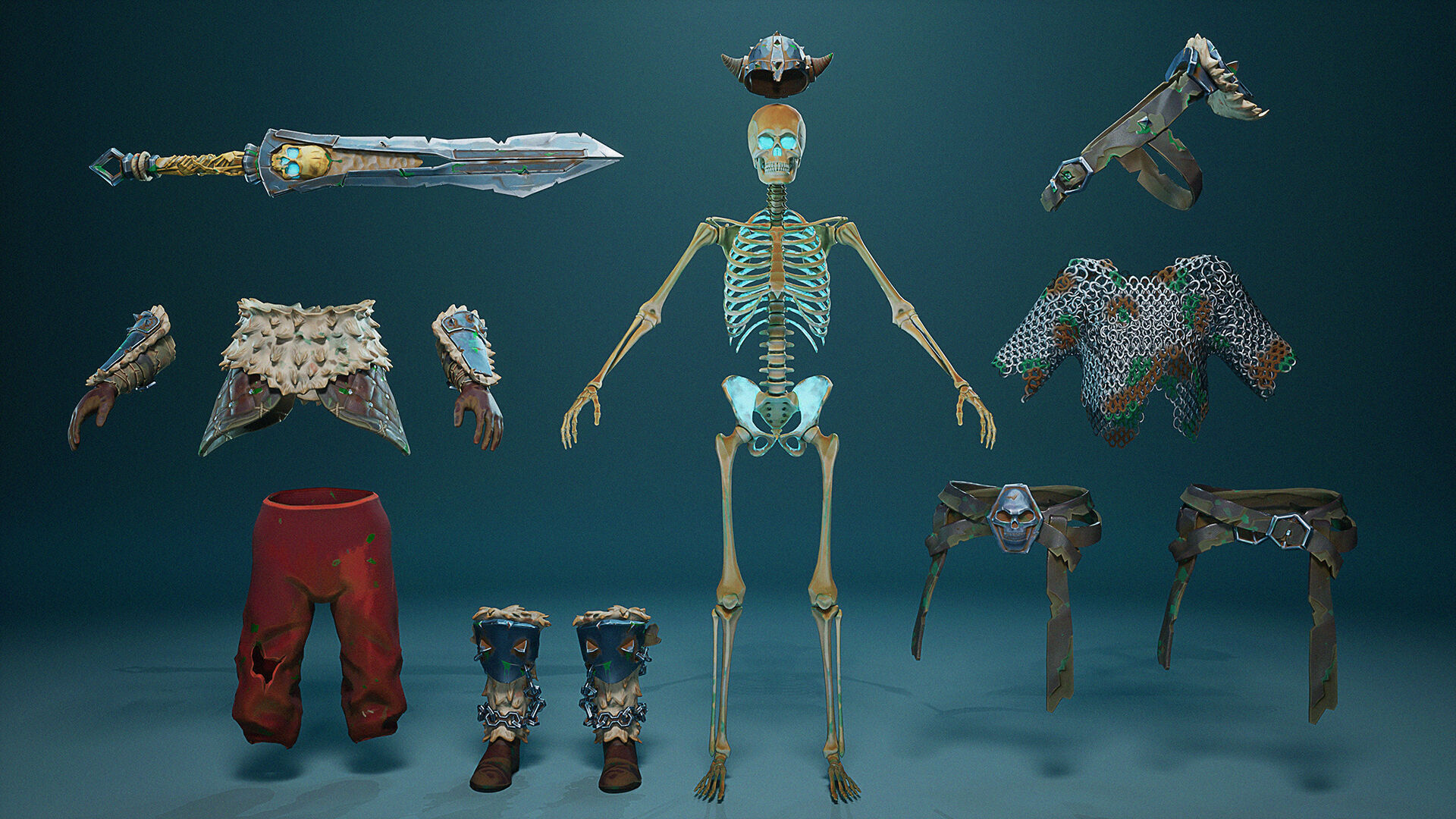 Stylized Skeletons-warrior Pack01 Low-poly 3D model_21