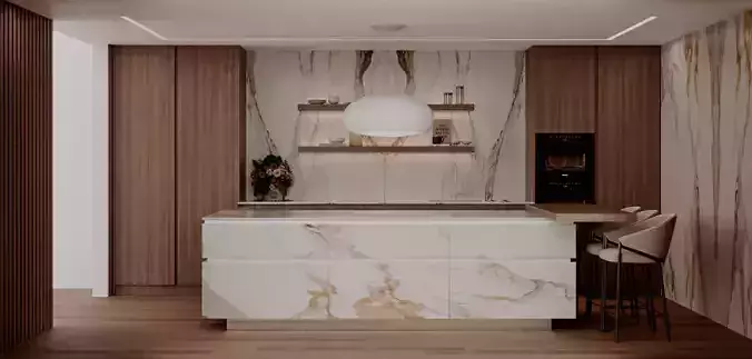 Modern Marble Kitchen Interior Scene  3ds Max Corona