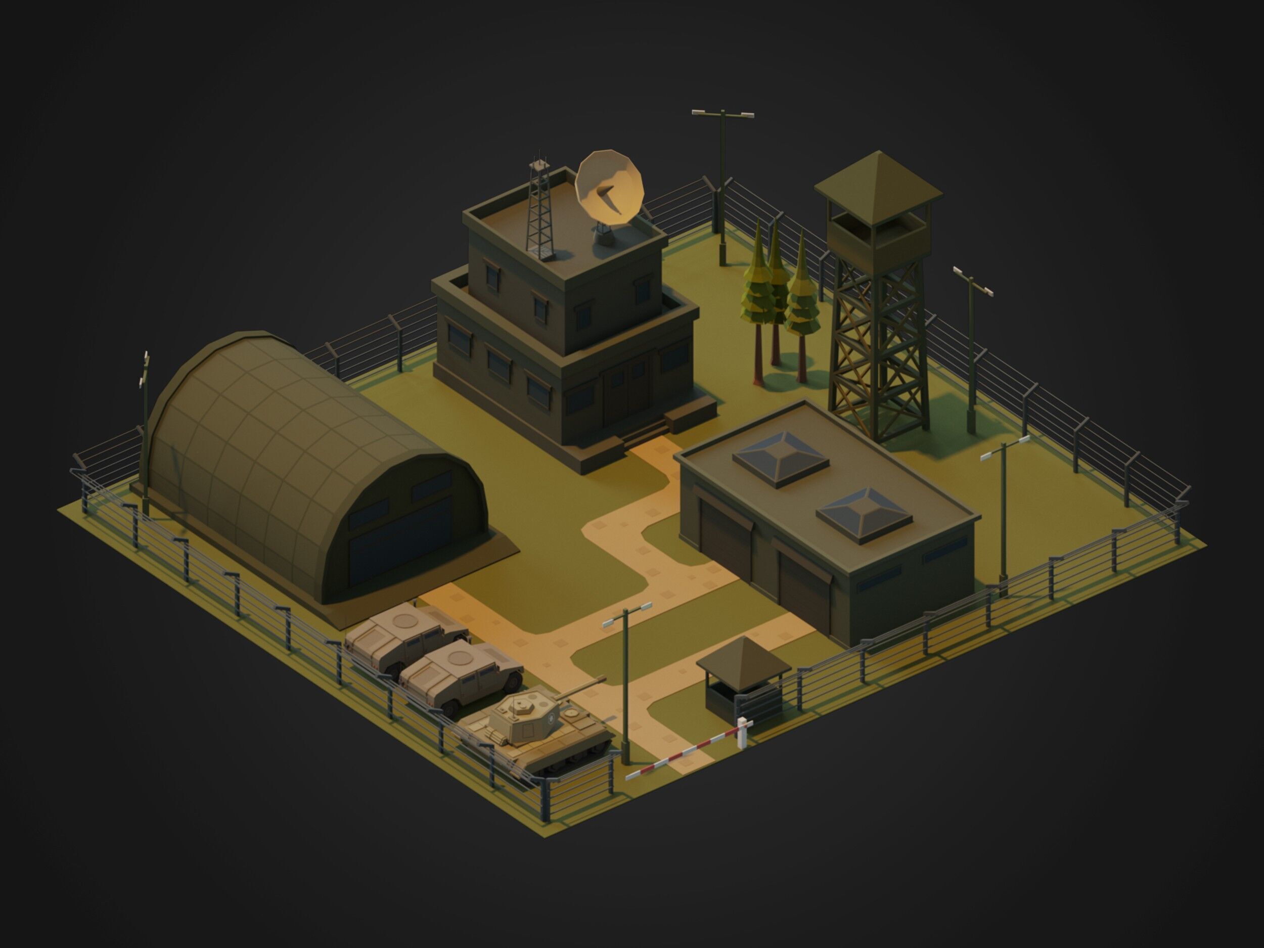 Military Base 3D Model Low-poly 3D model_1