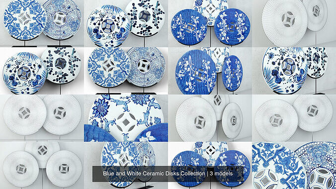 Blue and White Ceramic Disks Collection 