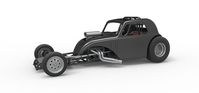 Front engine old school dragster with shell V11 Scale 1 to 25 3D print model