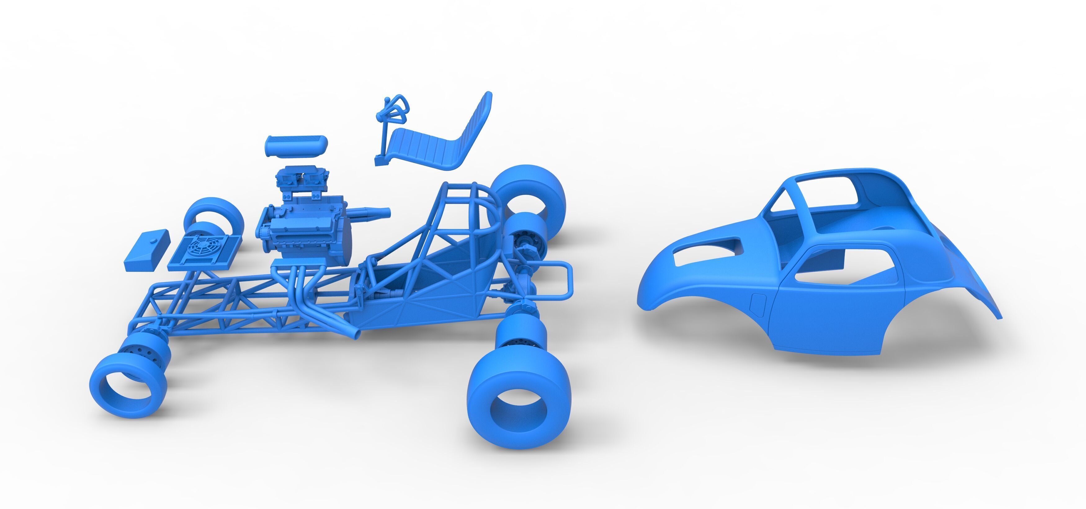 Front engine old school dragster with shell V11 Scale 1 to 25 3D print model_40