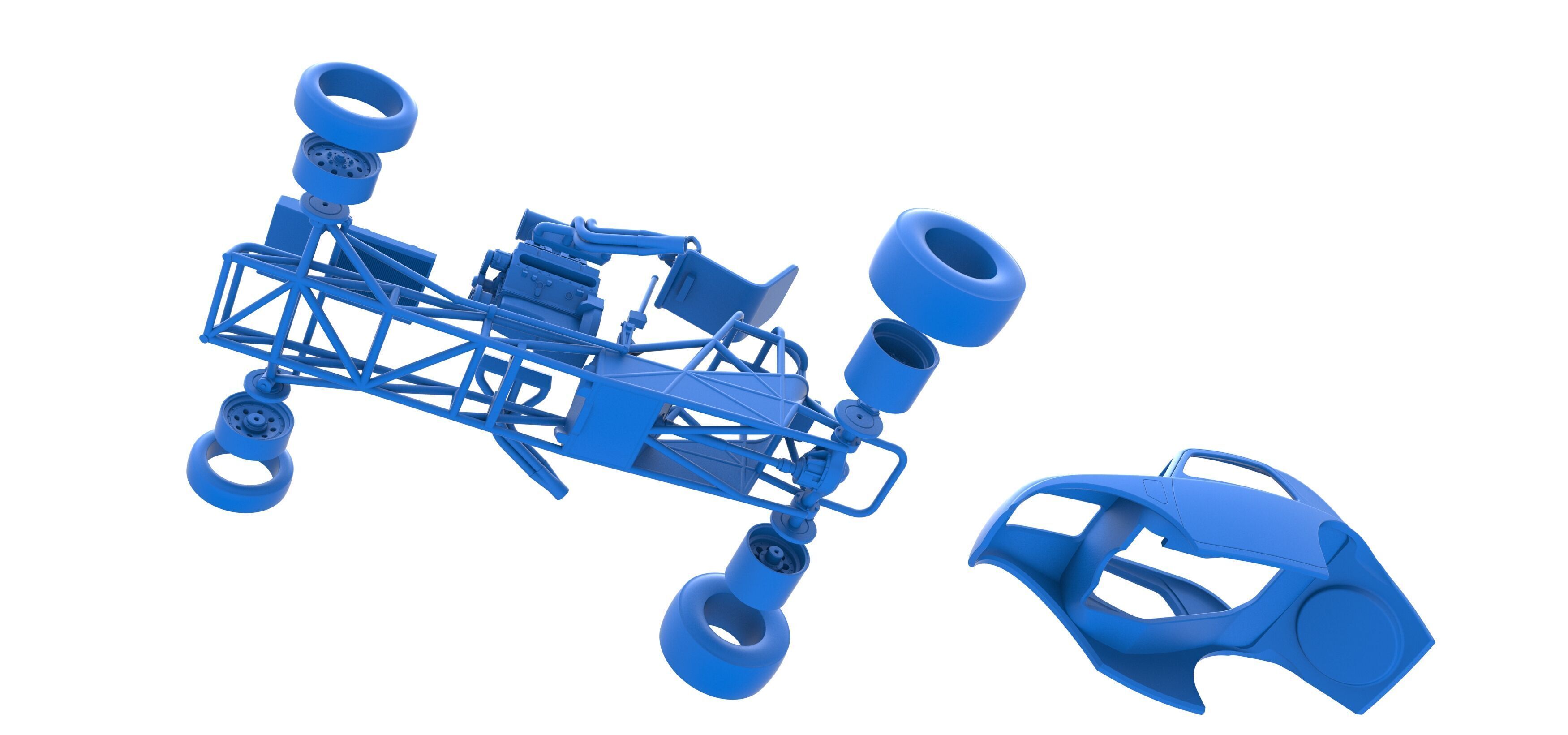 Front engine old school dragster with shell V11 Scale 1 to 25 3D print model_37