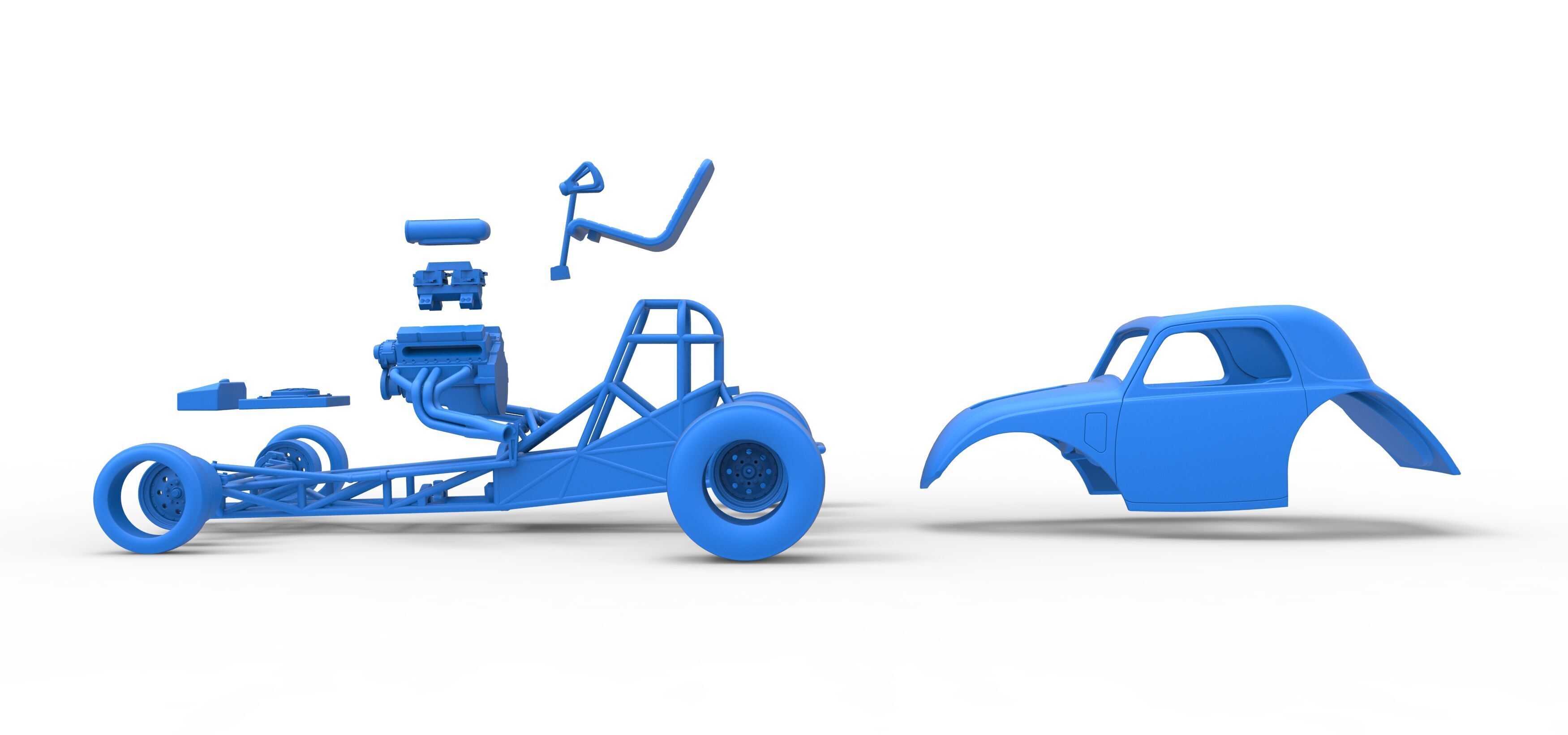 Front engine old school dragster with shell V11 Scale 1 to 25 3D print model_39