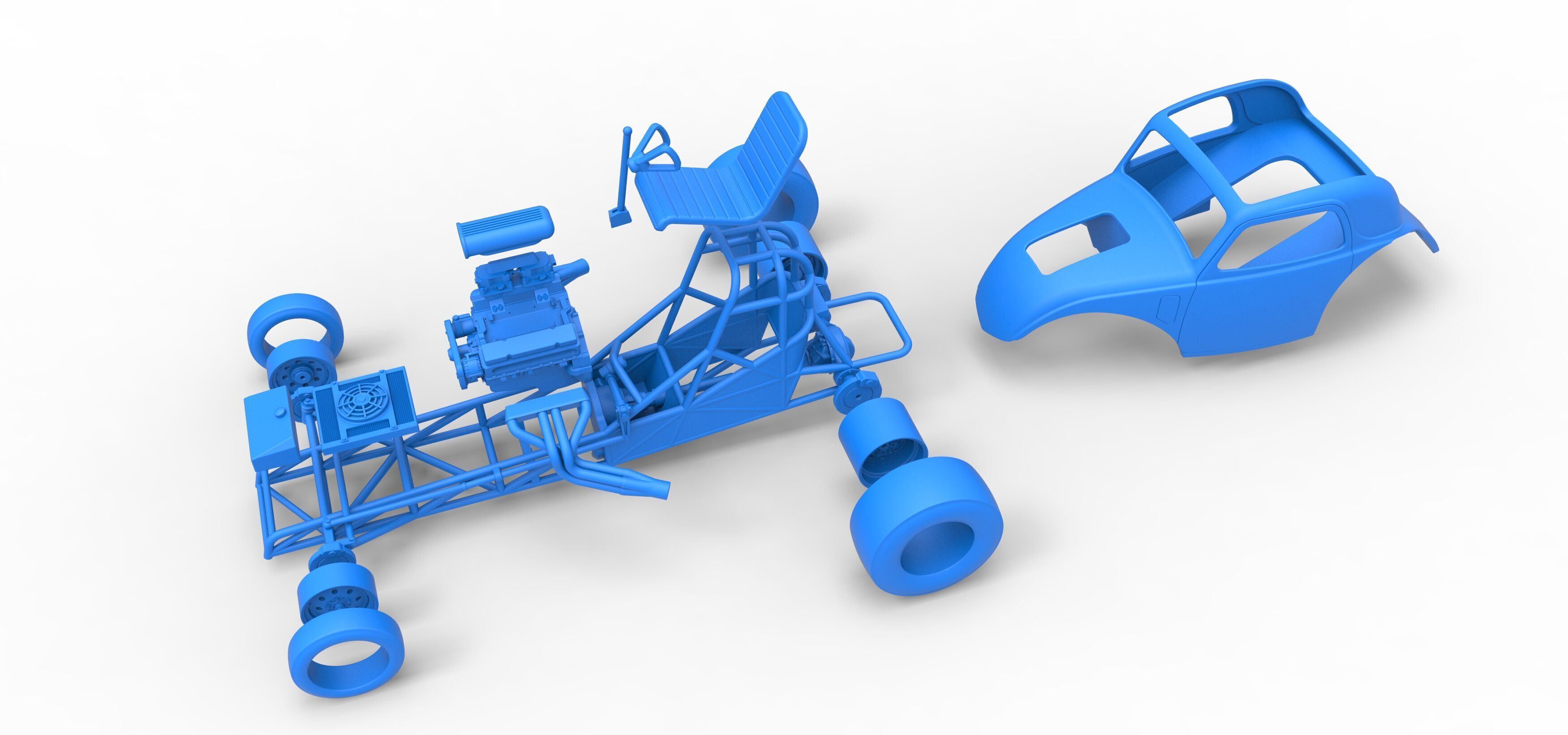 Front engine old school dragster with shell V11 Scale 1 to 25 3D print model_36