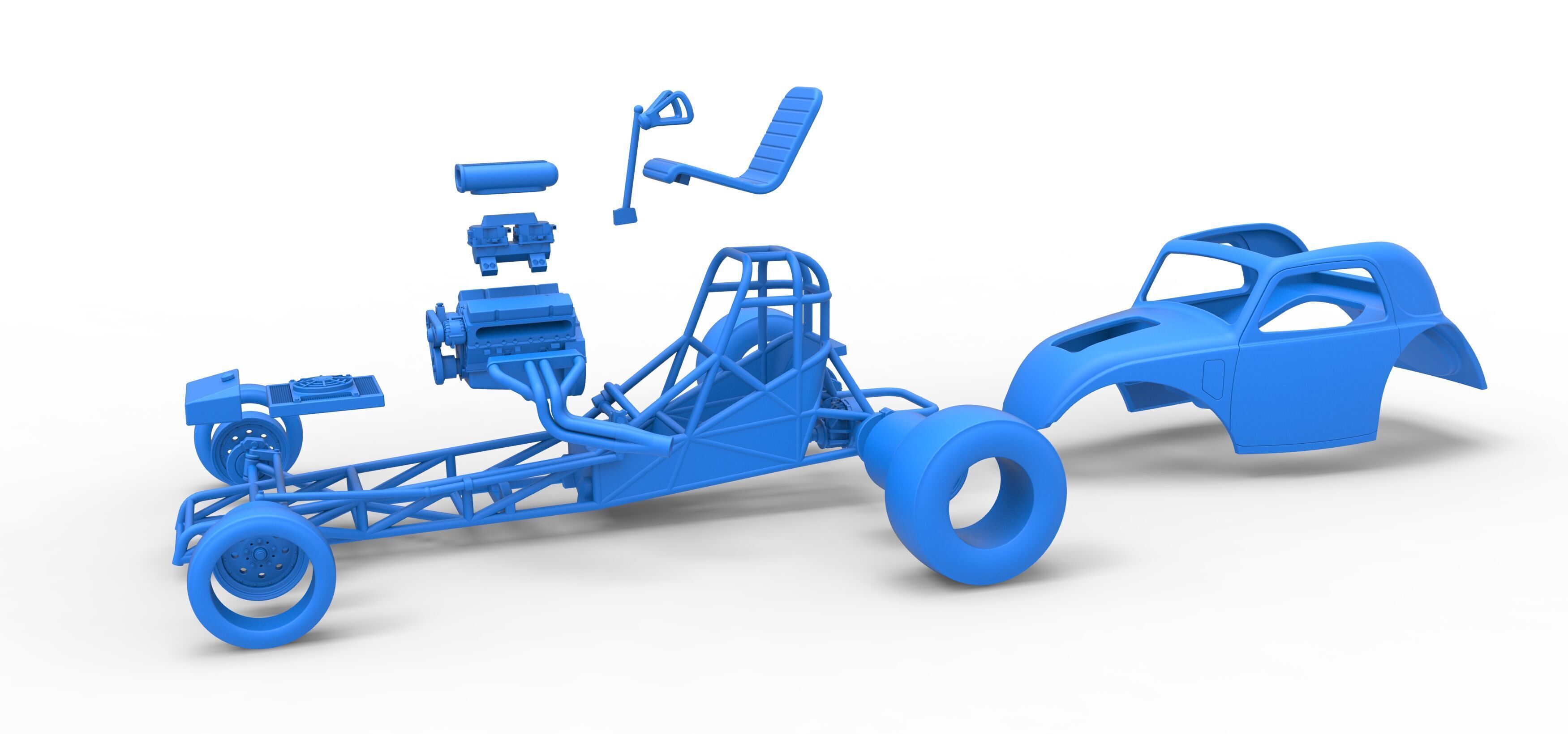 Front engine old school dragster with shell V11 Scale 1 to 25 3D print model_35