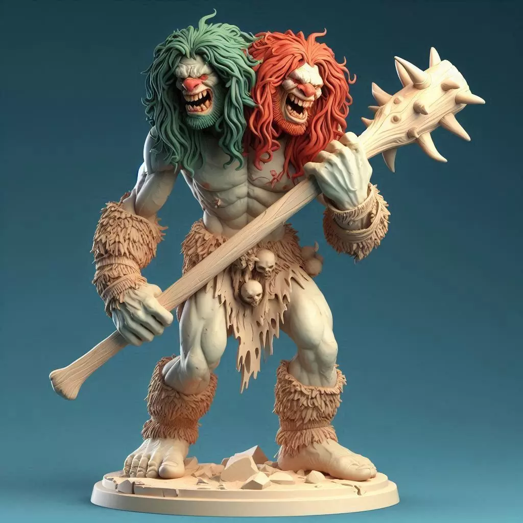 670 Two Headed Roaring   Troll  3D Printed  Ivory Style 3D print model_0