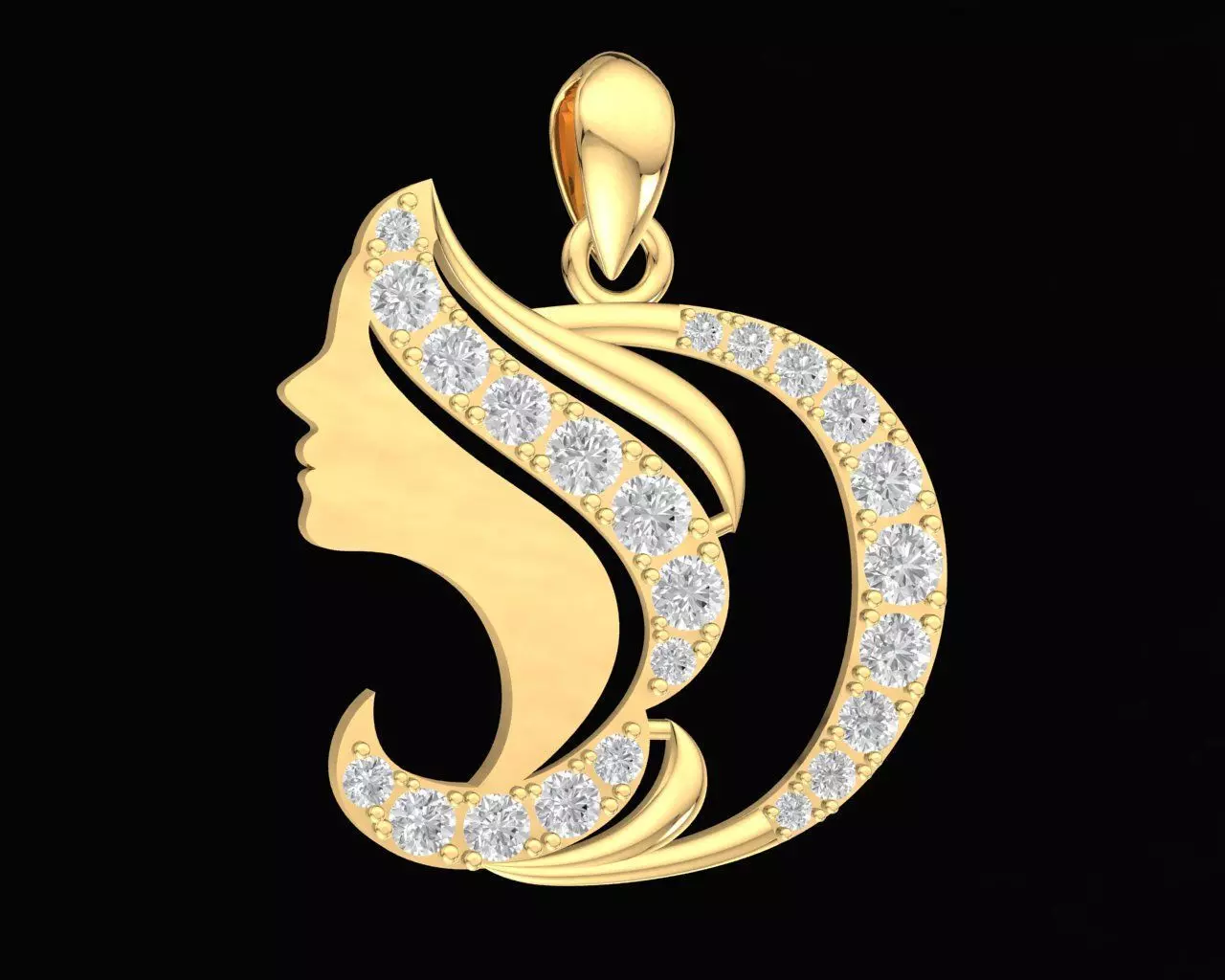 Elegant Woman Silhouette Diamond Pendant 3D Model 66 3D print model
