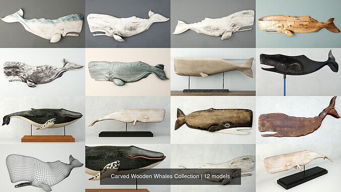 Carved Wooden Whales Collection 