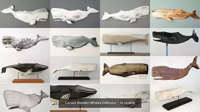 Carved Wooden Whales Collection 
