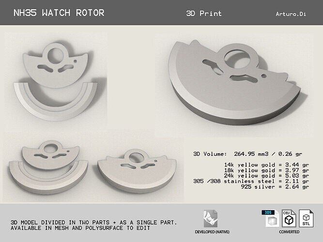 Watch Hammer Rotor for NH35 3D print model