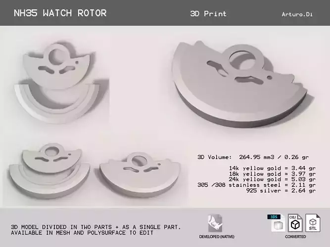 Watch Hammer Rotor for NH35 3D print model