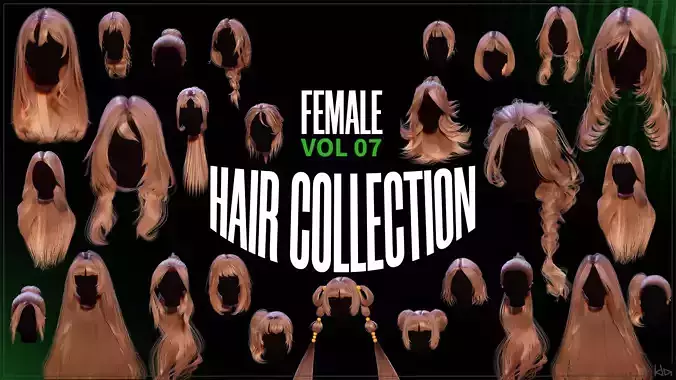 Female Hair Collection 07 - Game Ready Low-poly 3D model