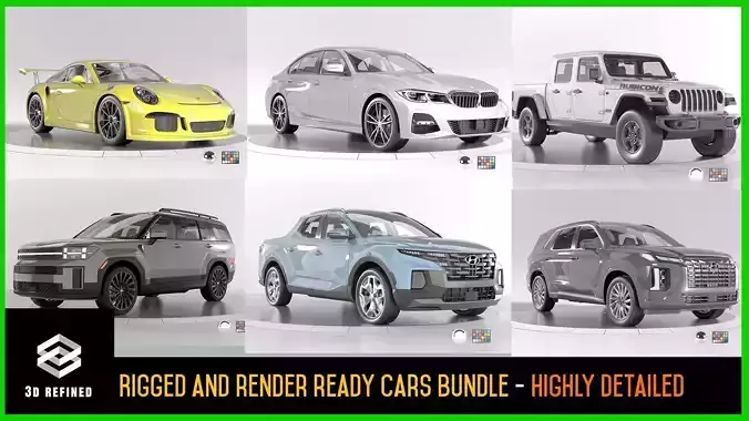 7 Rigged and Render Ready High Quality Cars Bundle2 3D Model Collection