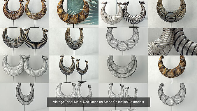 Vintage Tribal Metal Necklaces on Stand Collection 