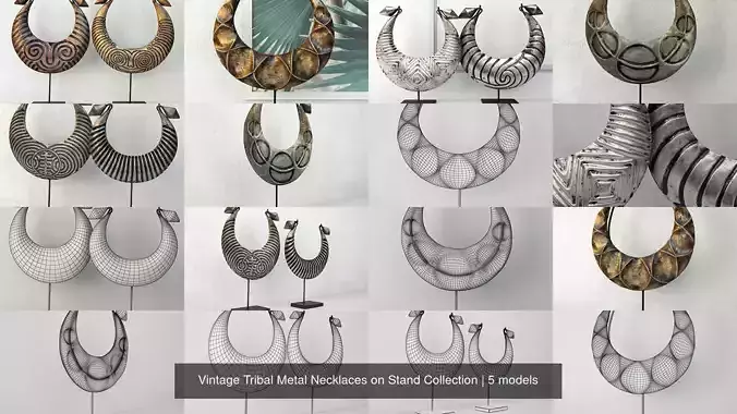 Vintage Tribal Metal Necklaces on Stand Collection 