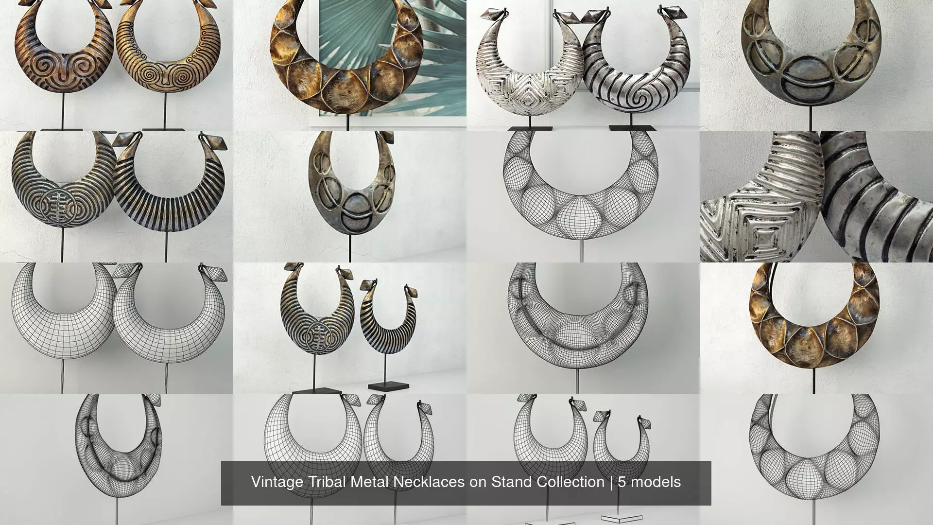 Vintage Tribal Metal Necklaces on Stand Collection _0